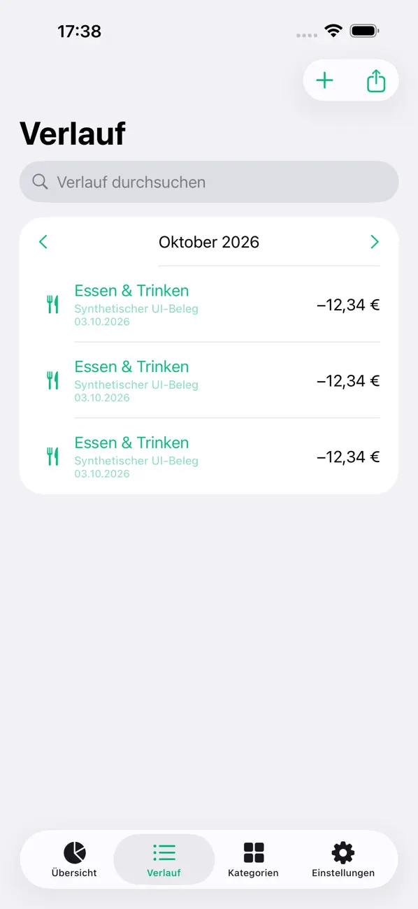 BuchPilot income and expense history on iPhone